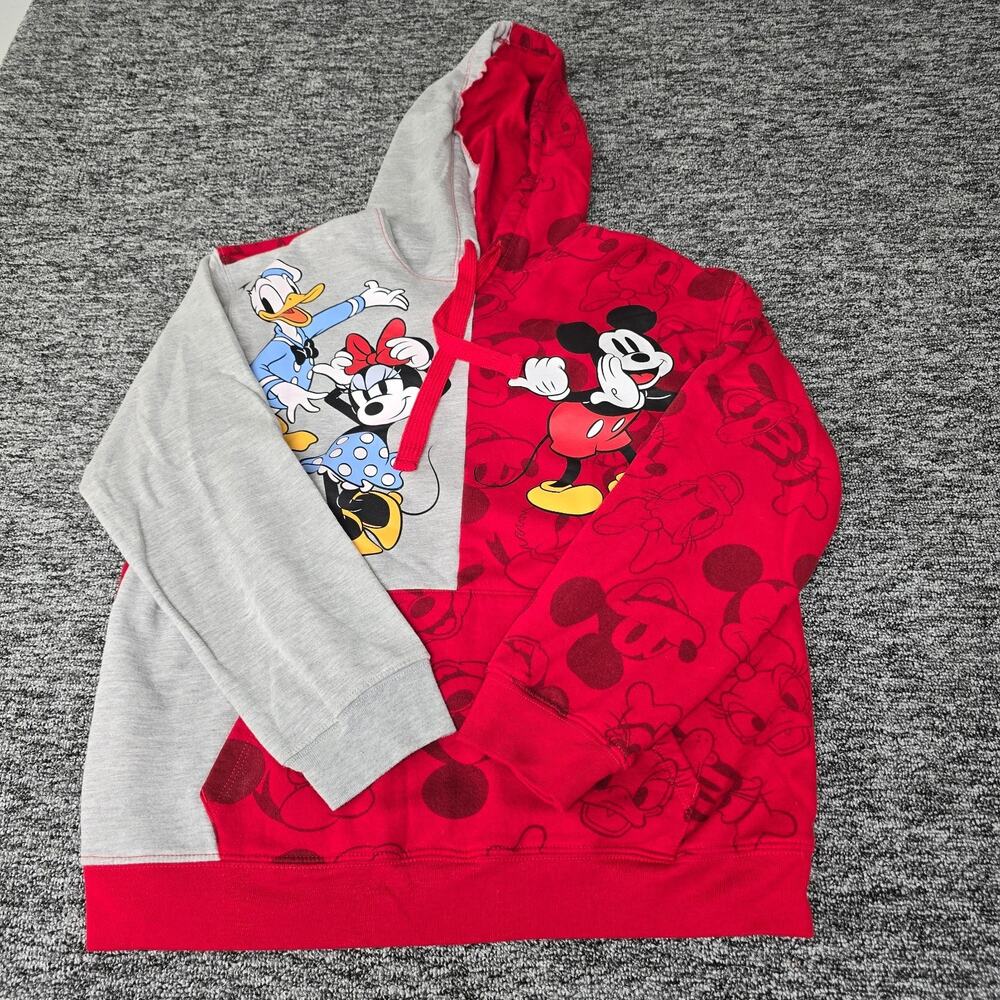 Disney Mickey and Friends Hoodie Junior's L Red Gray Colorful Graphics Pocket